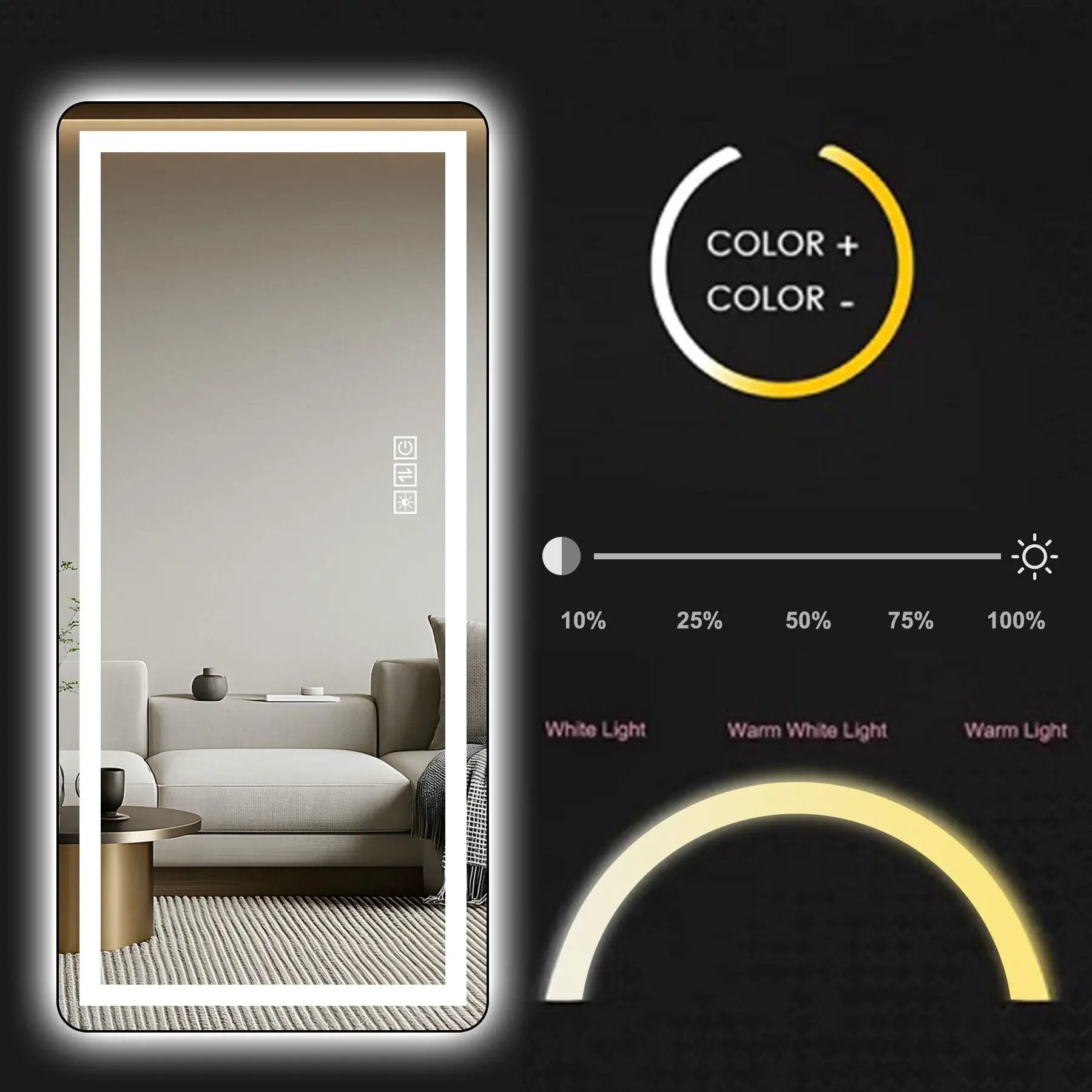 Full-Length Vertical Mirror With LED Light, Dimming Wall Mirror With Frame by HouseOfZazla