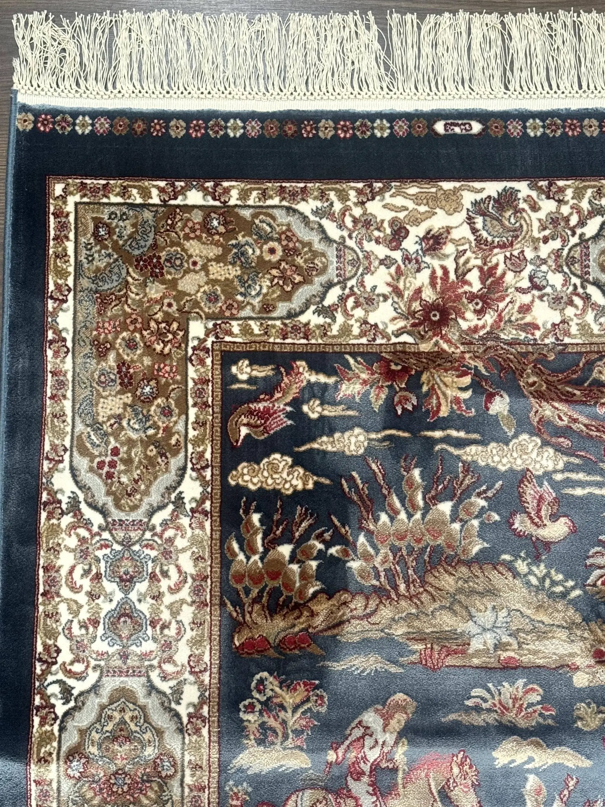 Turkish Silk Rug 2.6 x 6.7, Short Runner Rug, Blue & Ivory, Bamboo Silk, New by Jewel Rugs
