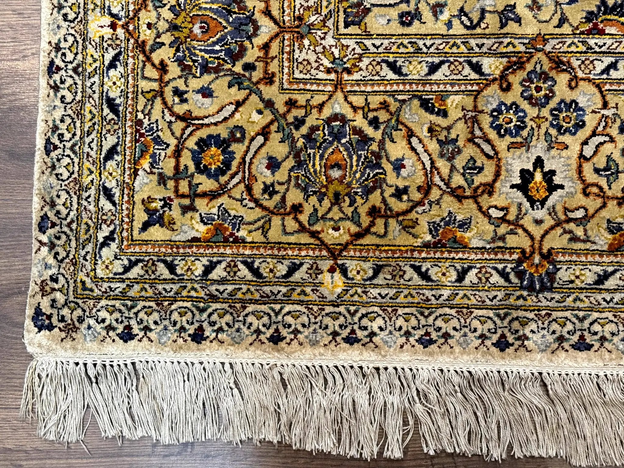 Rare Silk Persian Kashan Rug 4.6 x 7, Antique Fine 310 KPSI, Ivory by Jewel Rugs