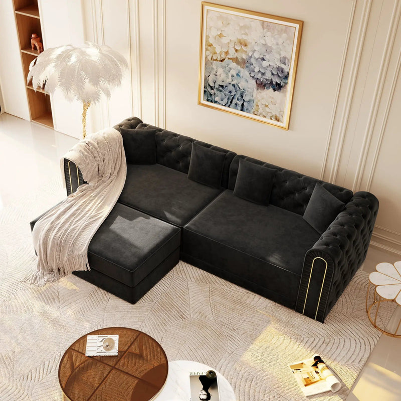 3-In-1 Convertible Sleeper Sofa With Movable Ottoman For Living Room