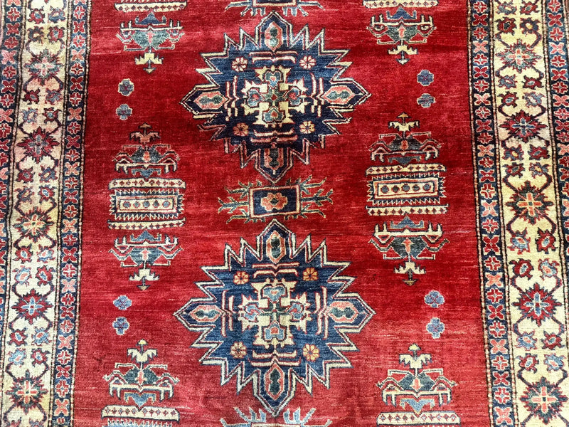 Square Turkish Rug 6x6, Azerbaijani Azeri Turkish Armenian Rug, Red Tan Blue, Geometric, Wool Carpet by Jewel Rugs
