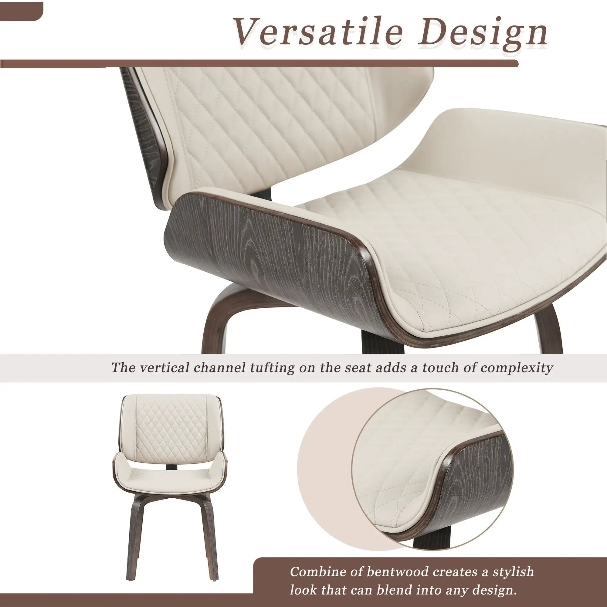 Dining Chair 360° Swivel, Ergonomic Design Upholstery, Bentwood Frame, (Set of 2) - Beige by Unique Piece Furniture