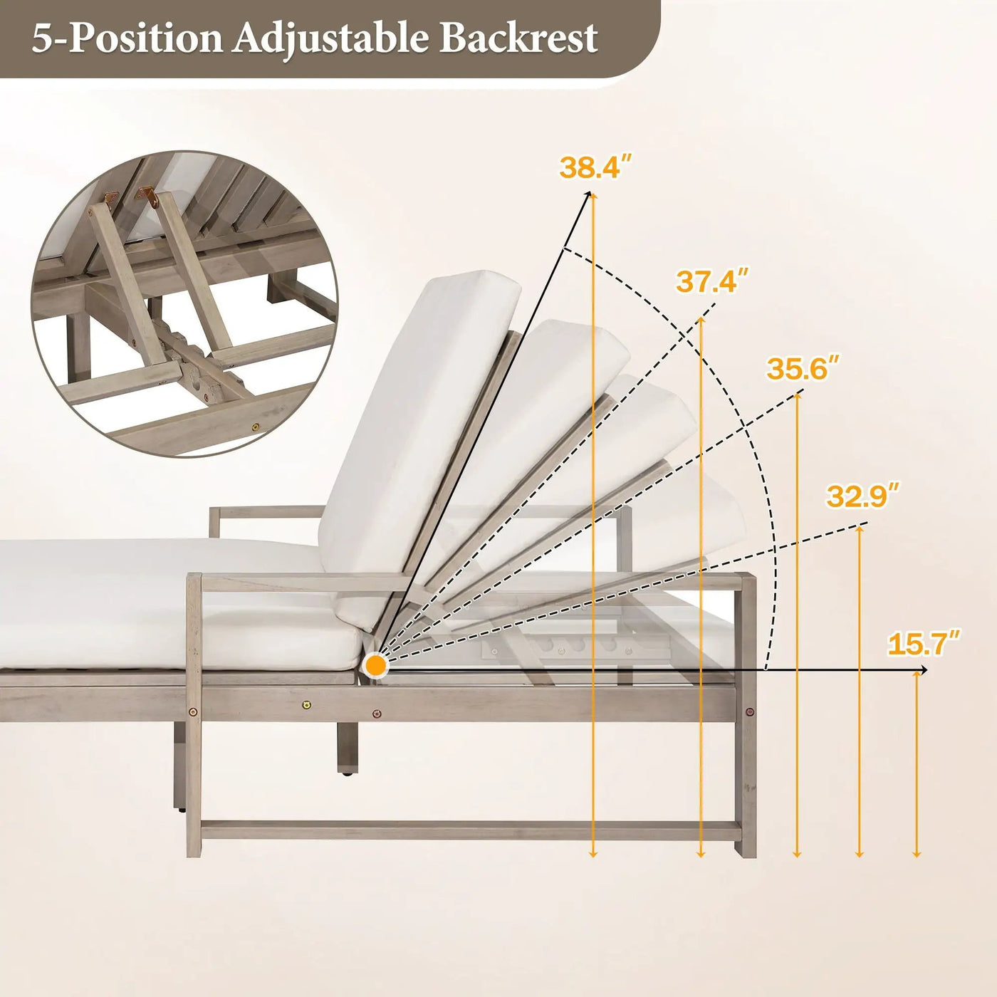 Outdoor Double Lounge Chair With 5 Position Adjustable Backrest by Unique Piece Furniture