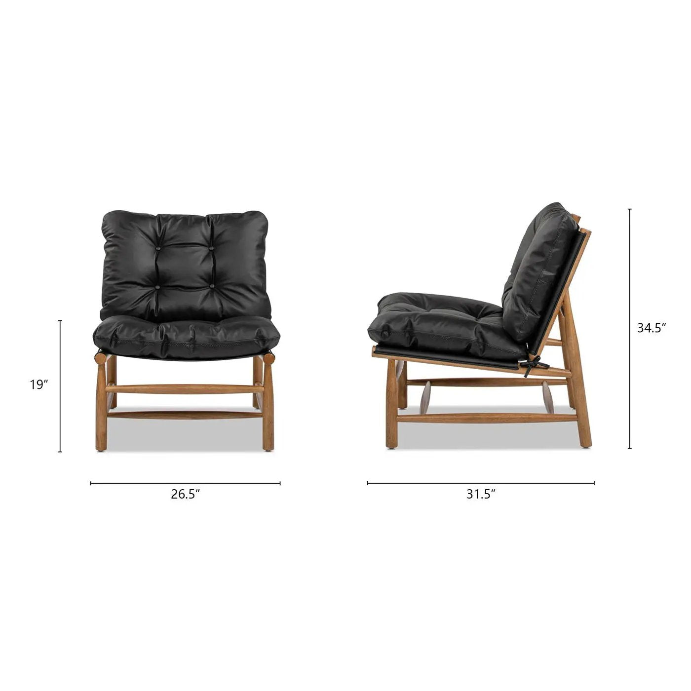 Oxford Leather Mid-Century Modern Accent Chair - Noir Black by HouseOfZazla