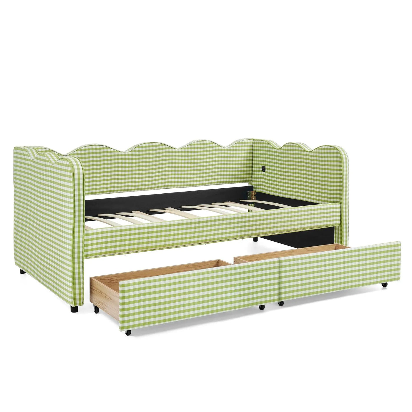 Gingham Daybed With USB Charging Port, Wave-Shaped Design by Unique Piece Furniture