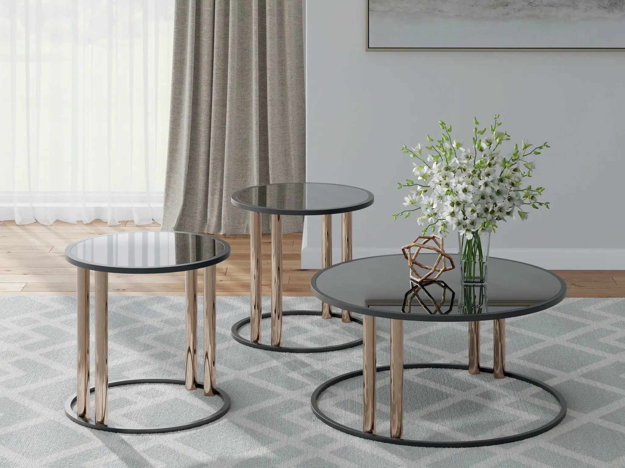 Hannerly - Occasional Table Set (Set of 3) - Black / Gold Finish by Unique Piece Furniture