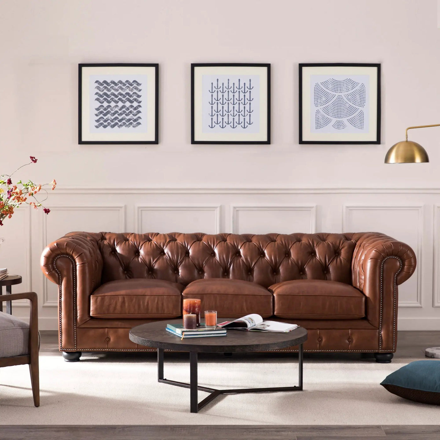 Traditional Tufted Chesterfield Nailhead Sofa by Unique Piece Furniture
