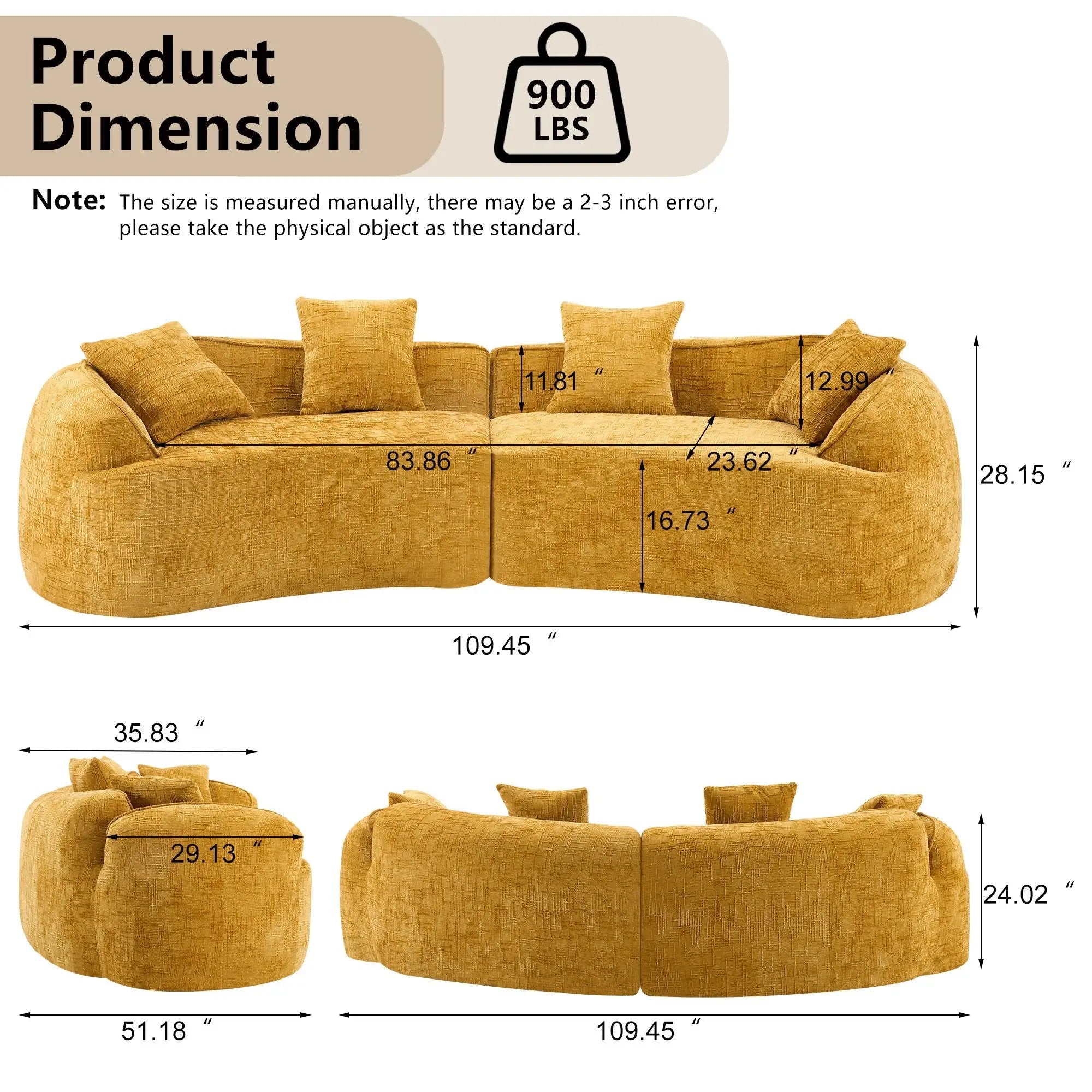 Curved Compressed Sofa, Nordic-Style Design For Living Room by Unique Piece Furniture