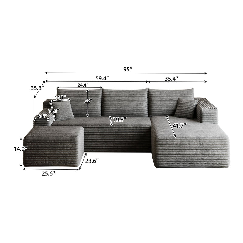 95" Cloud Sectional Sofa with Ottoman by HouseOfZazla