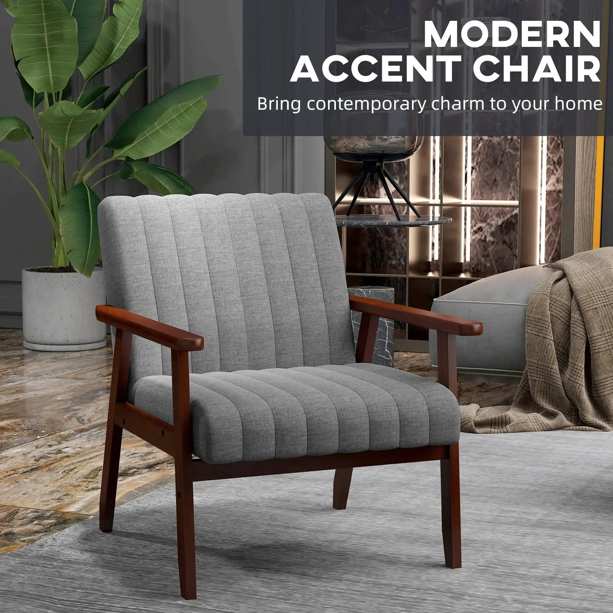 Accent Chair - Tufted Grey Wooden by House Of Avana