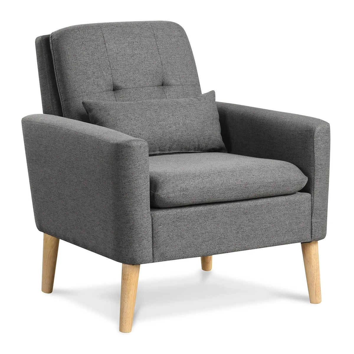 Accent Chair with Lumbar Pillow Natural Rubber Wood Legs Padded Cushions, photo 10 of 10