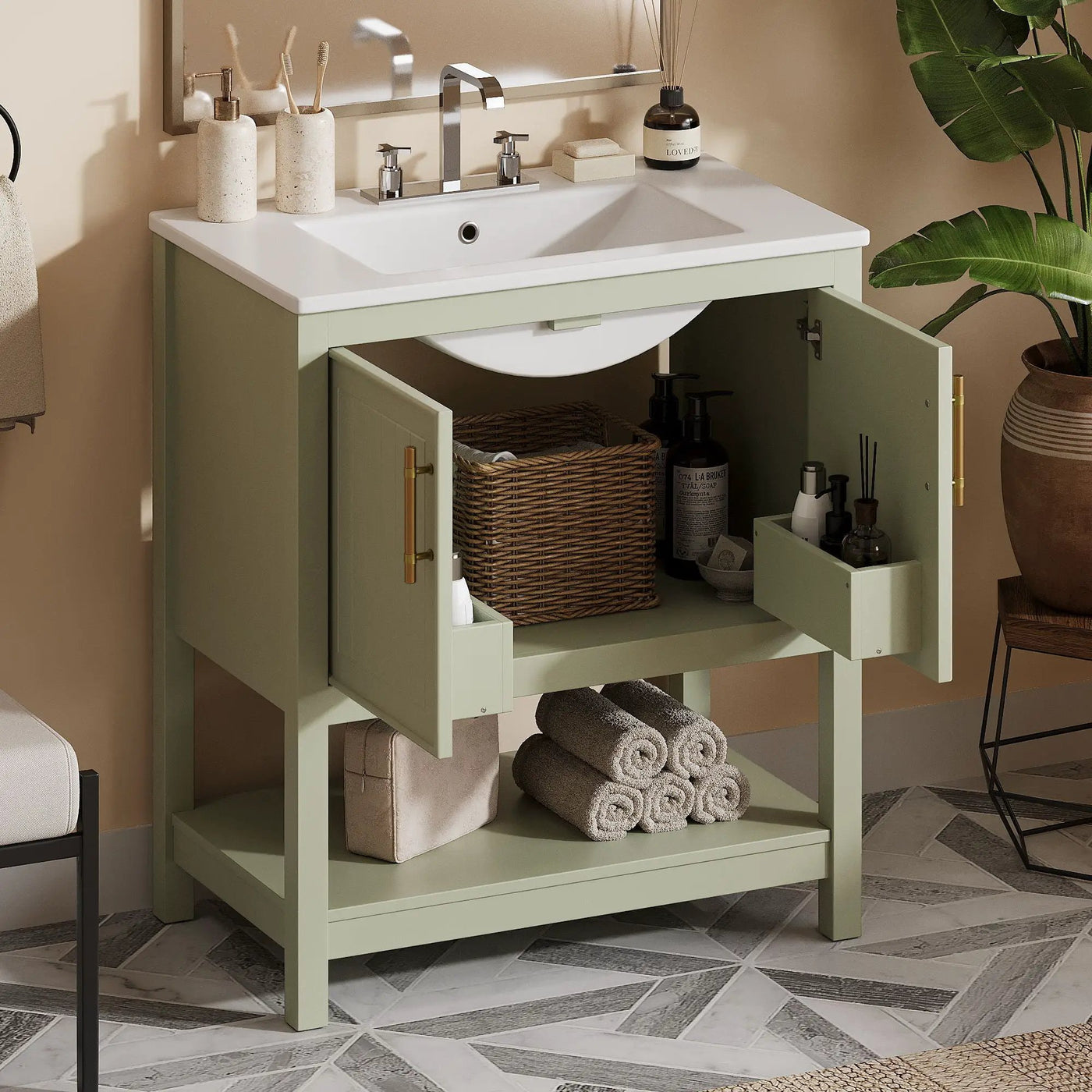 Elegant Bathroom Vanity With Ceramic Sink And Versatile Storage by Unique Piece Furniture