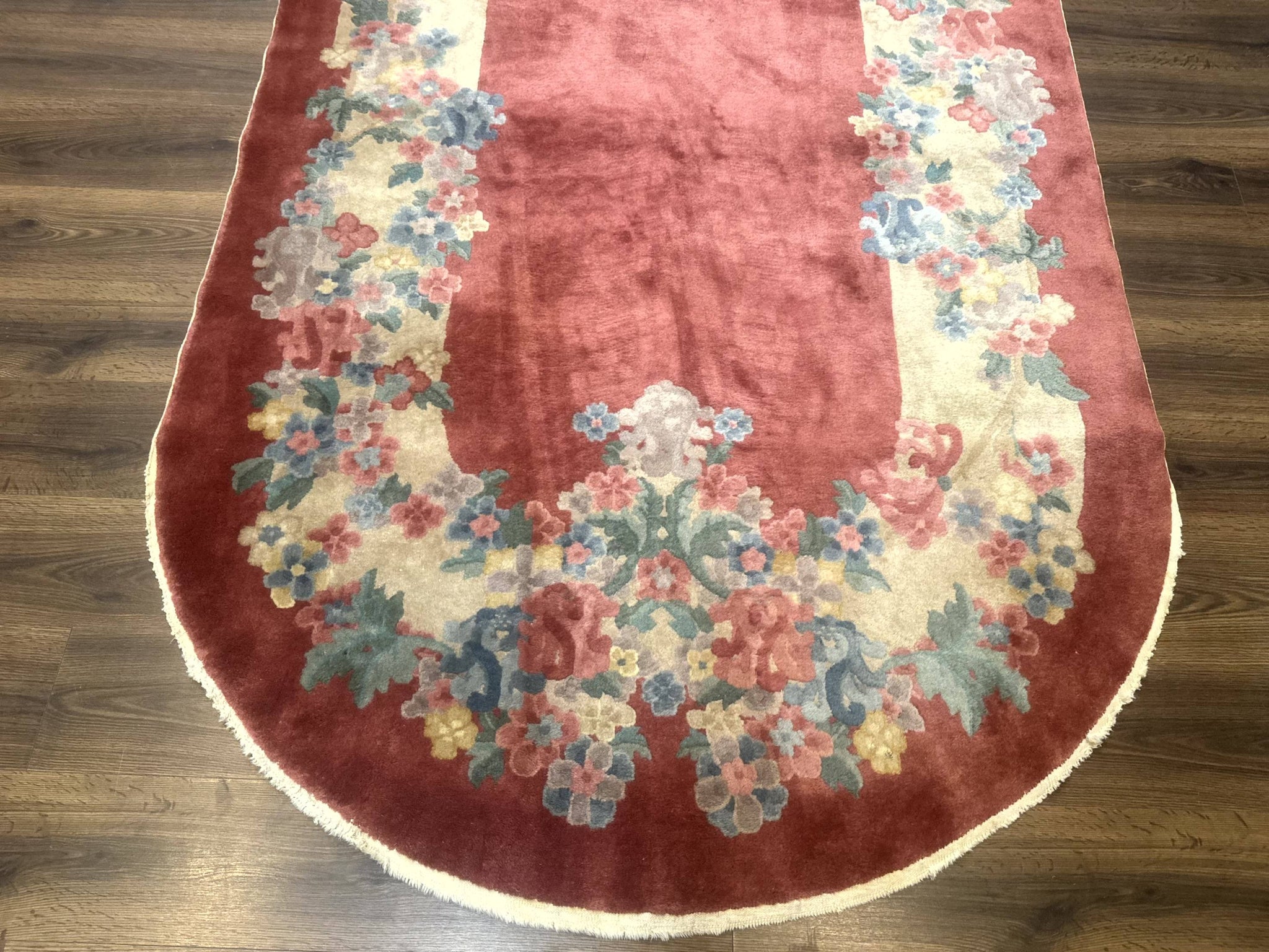 Oval Chinese Peking Rug 5x8, Pink, Floral, Vintage Chinese Wool Carpet by Jewel Rugs