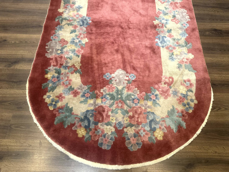 Oval Chinese Peking Rug 5x8, Pink, Floral, Vintage Chinese Wool Carpet by Jewel Rugs