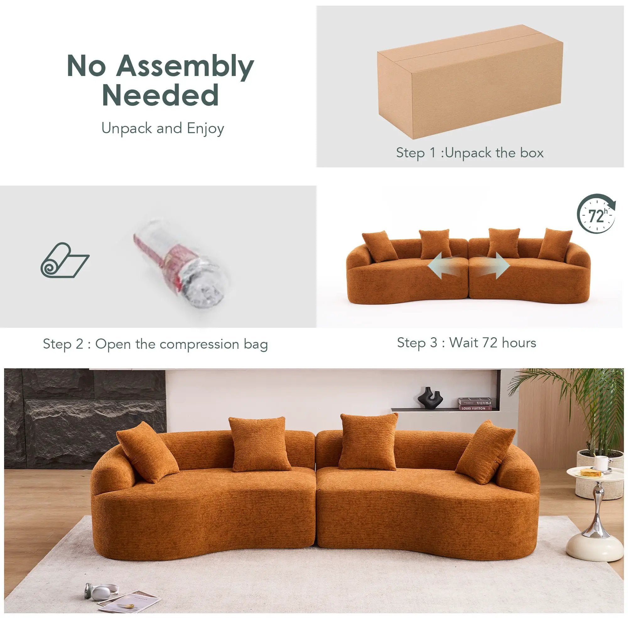 4 Seater Sofa With Fabric, 30D, 60 Hardness Full Sponge, 4 Pillow For Living Room, Home Furniture Sleeper Sectional Sofa For Apartment by Unique Piece Furniture