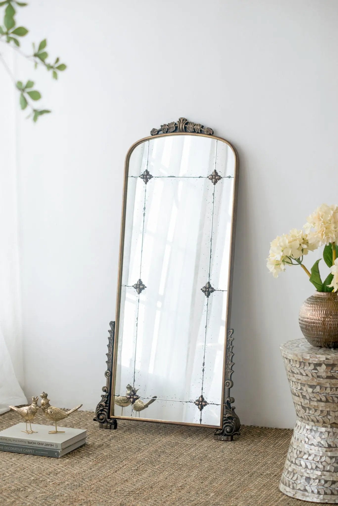 Antique Arched Mirror With Metal Frame, Full Length Mirror For Living Room Bathroom Entryway - Gold by HouseOfZazla