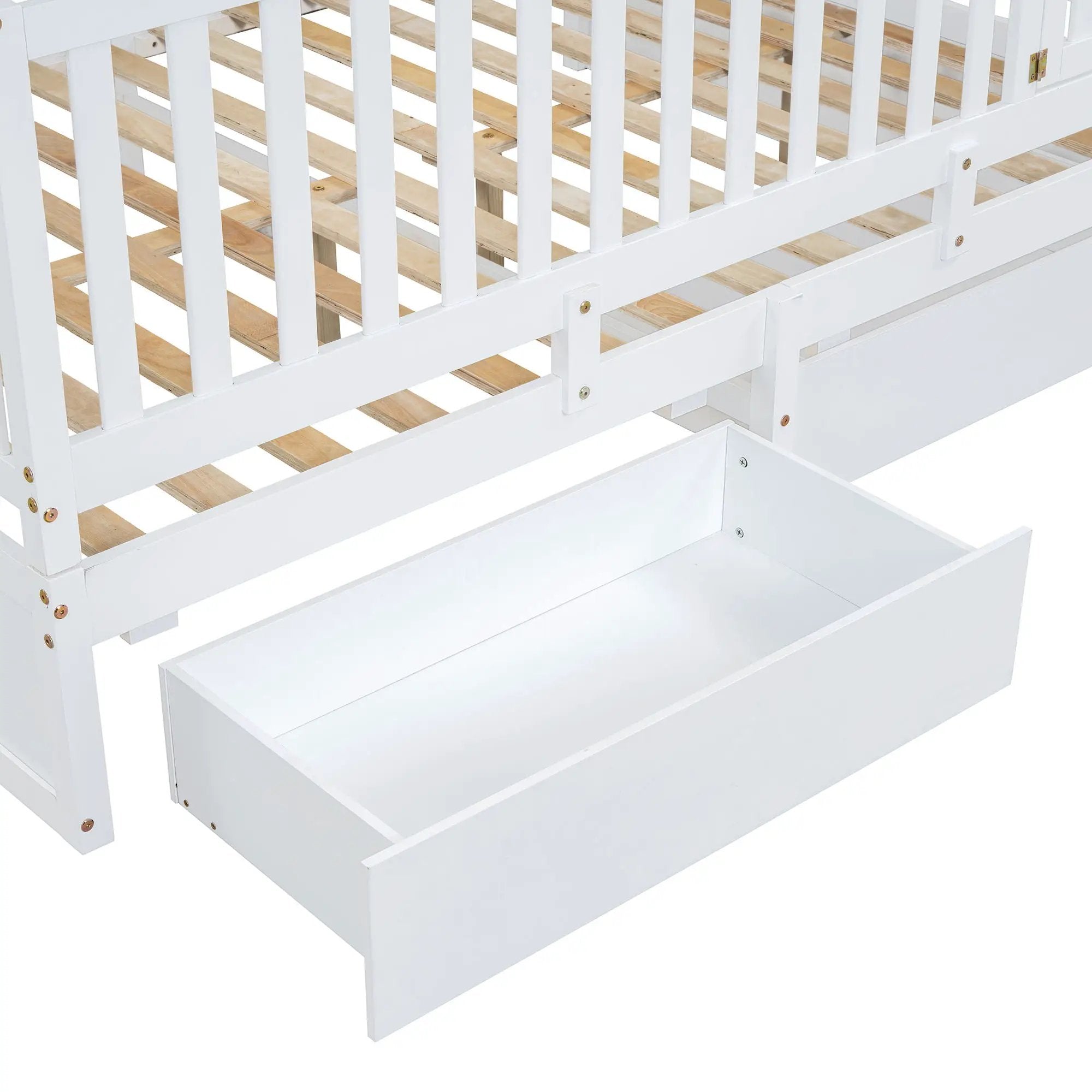 Daybed With Fence Guardrails And 2 Drawers, Split Into Independent Floor Bed & Daybed by HouseOfZazla
