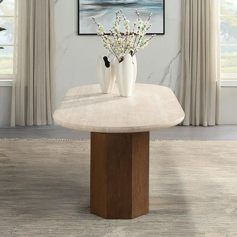 Leonardo - Dining Table - Travertine Top & Dark Oak by Unique Piece Furniture