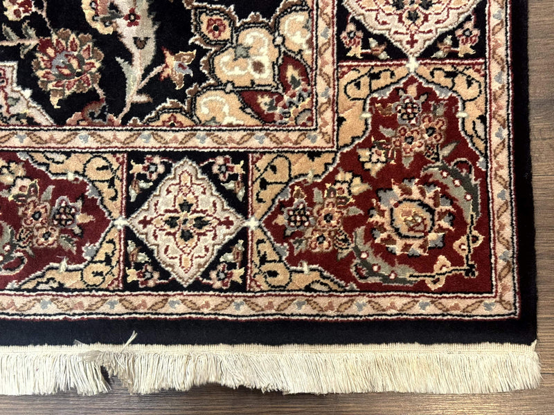 Pak Persian Rug 4x6, Black and Burgundy, Floral Allover, Wool and Silk by Jewel Rugs