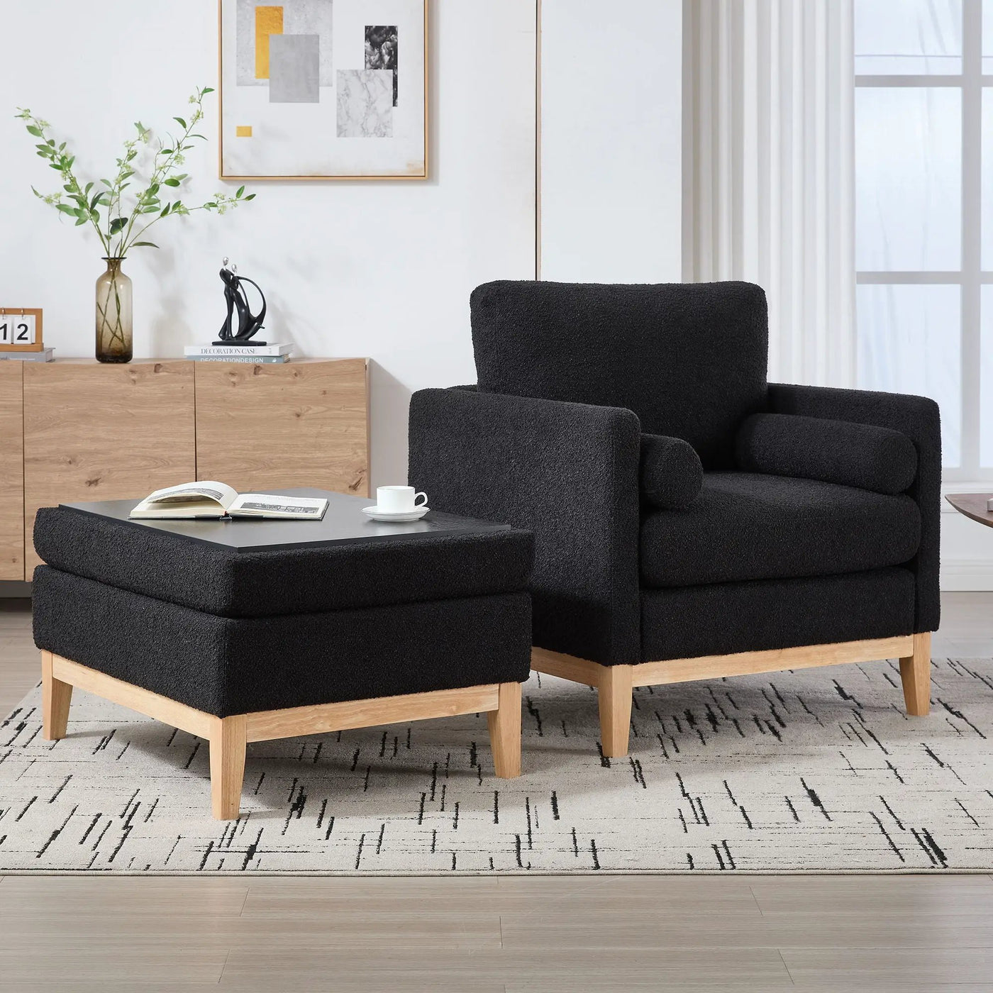 Oversized 360 Degree Swivel Barrel Accent Chair And Ottoman Set With Storage by HouseOfZazla