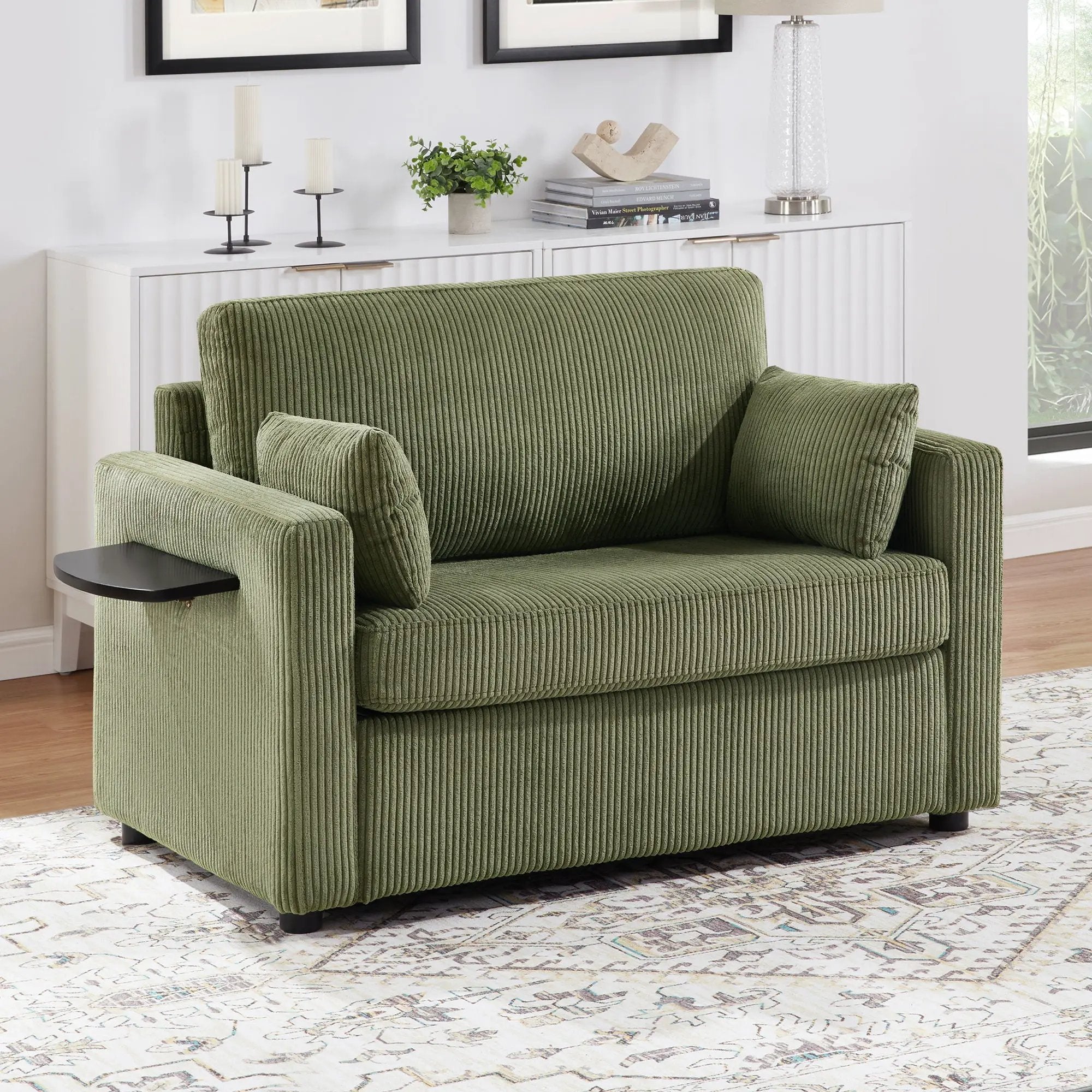 Sleeper Sofa With Foldable Mattress, USB Ports, Side Table & Storage Pocket by HouseOfZazla