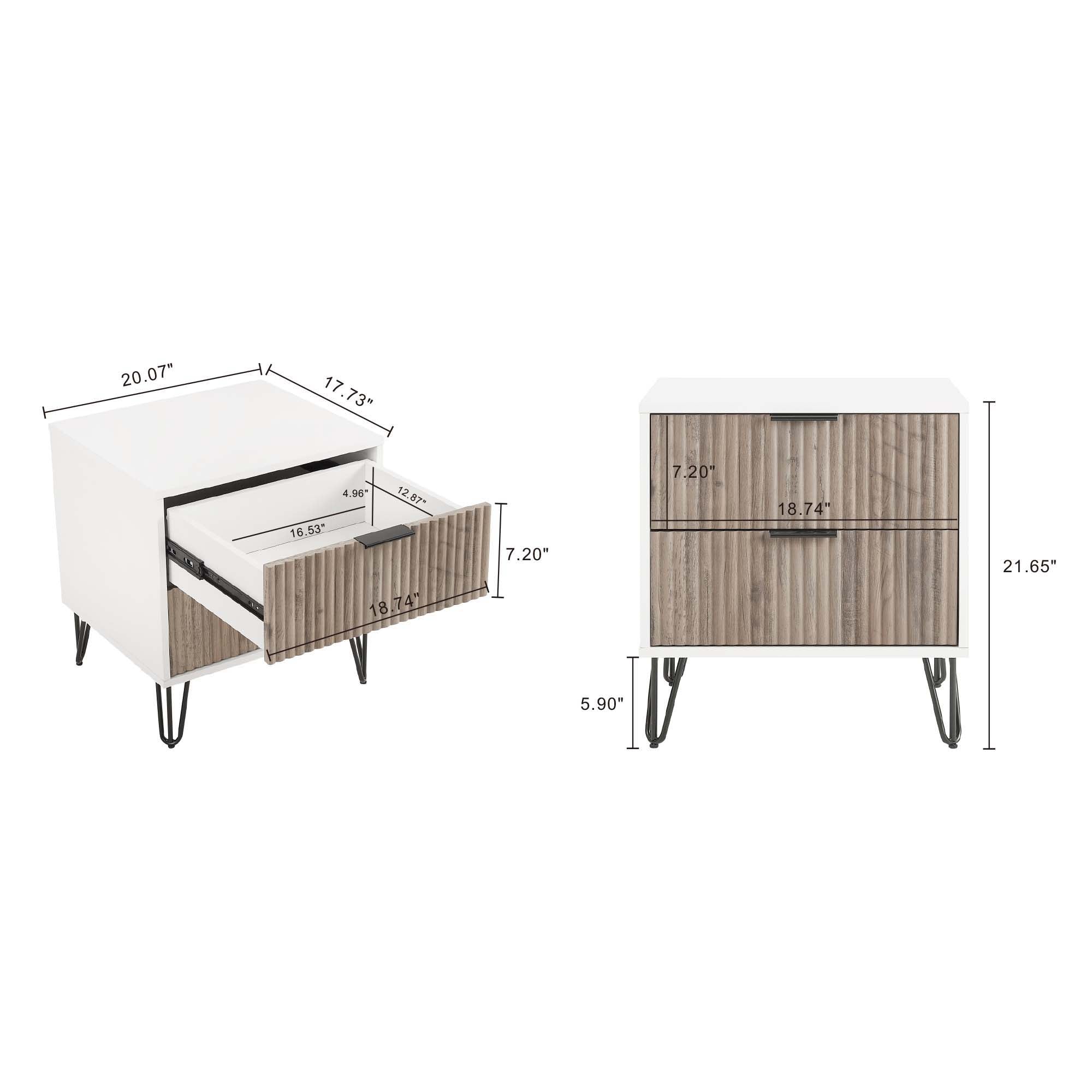 Dumbo - Fluted Nightstand With 2 Drawers - Gray / White by HouseOfZazla