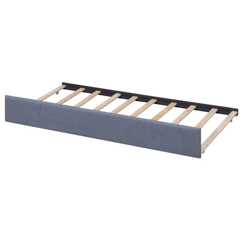 L Shaped Upholstered Platform Bed With Trundle And 2 Drawers Linked With Built In Desk by HouseOfZazla
