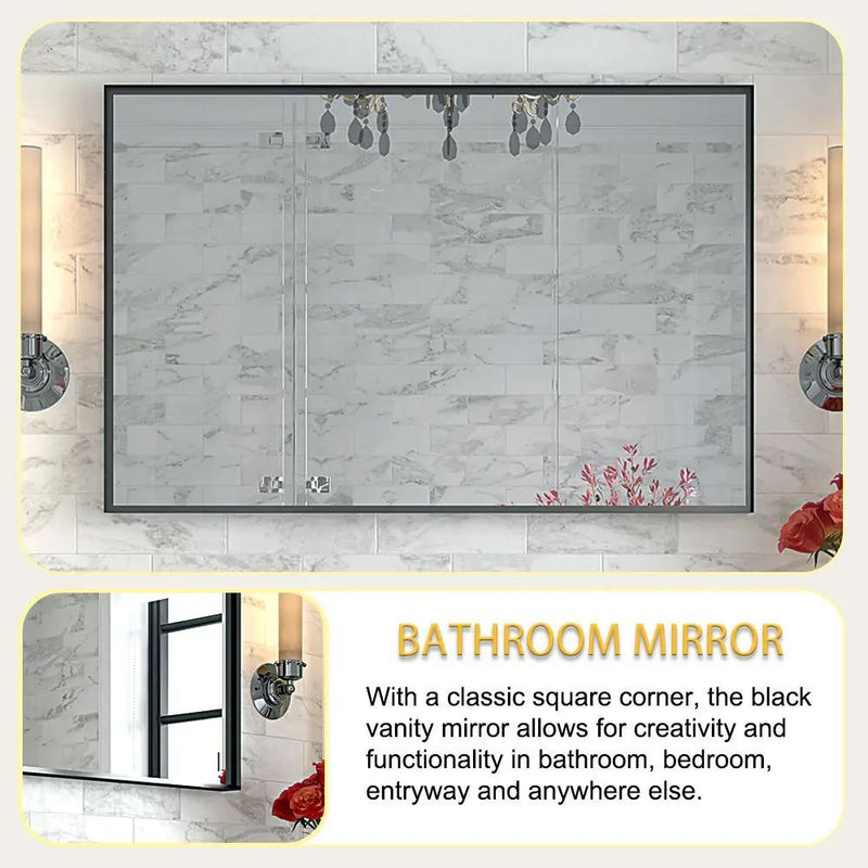 Rectangular Bathroom Mirror Square Angle Metal Frame Wall Mounted Hanging Plates Wall Mount Mirror For Bathroom (Horizontal & Vertical) by HouseOfZazla
