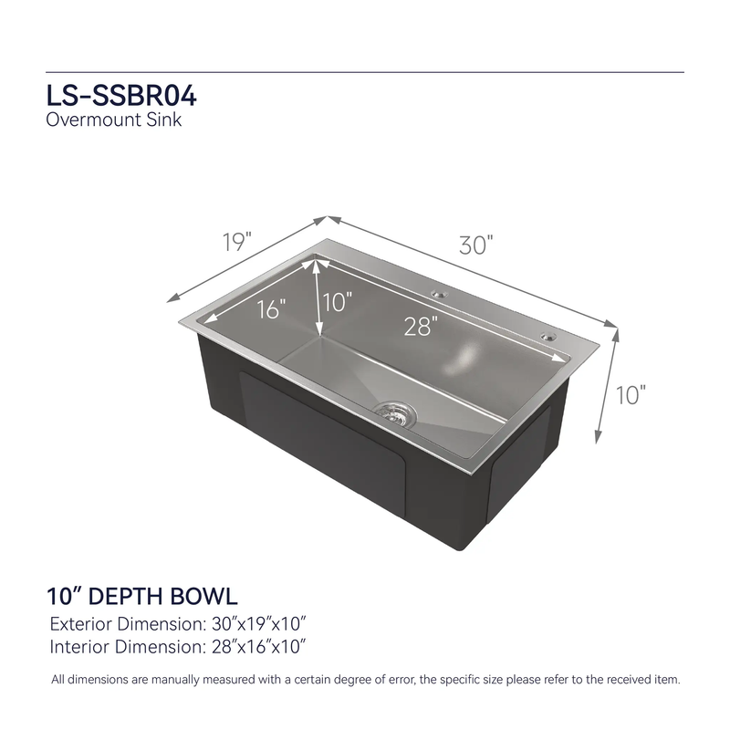 Stainless Steel Kitchen Sink, 30″x19″ Single Bowl, Overmount, Brushed Nickel by HouseOfZazla