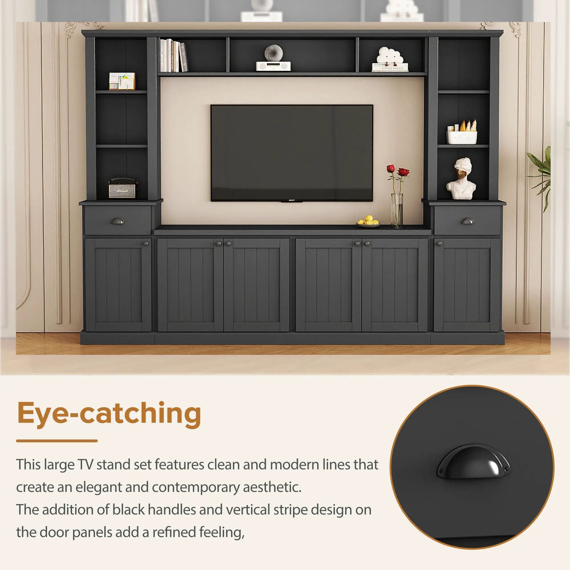 Minimalist Entertainment Wall Unit Set With Bridge For TVs Up To 75" by HouseOfZazla