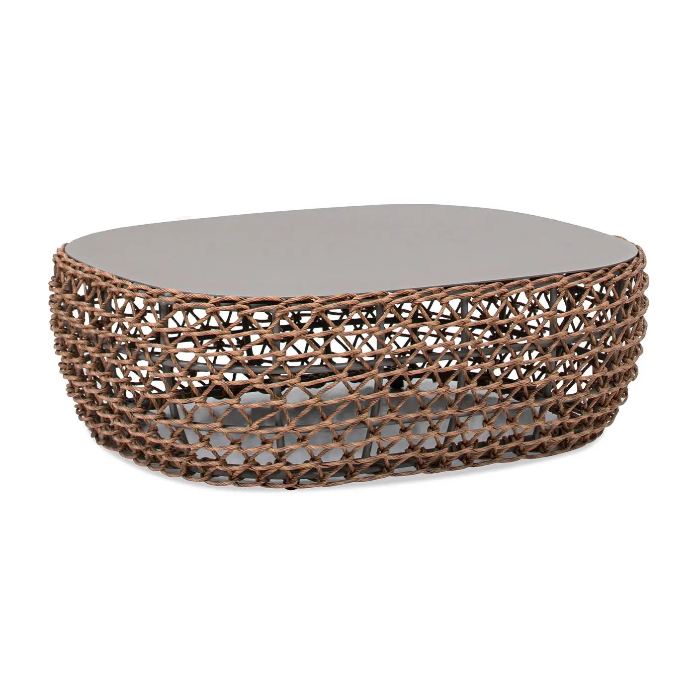 Willow - Oval Woven Patio Coffee Table, Wicker Frame by HouseOfZazla