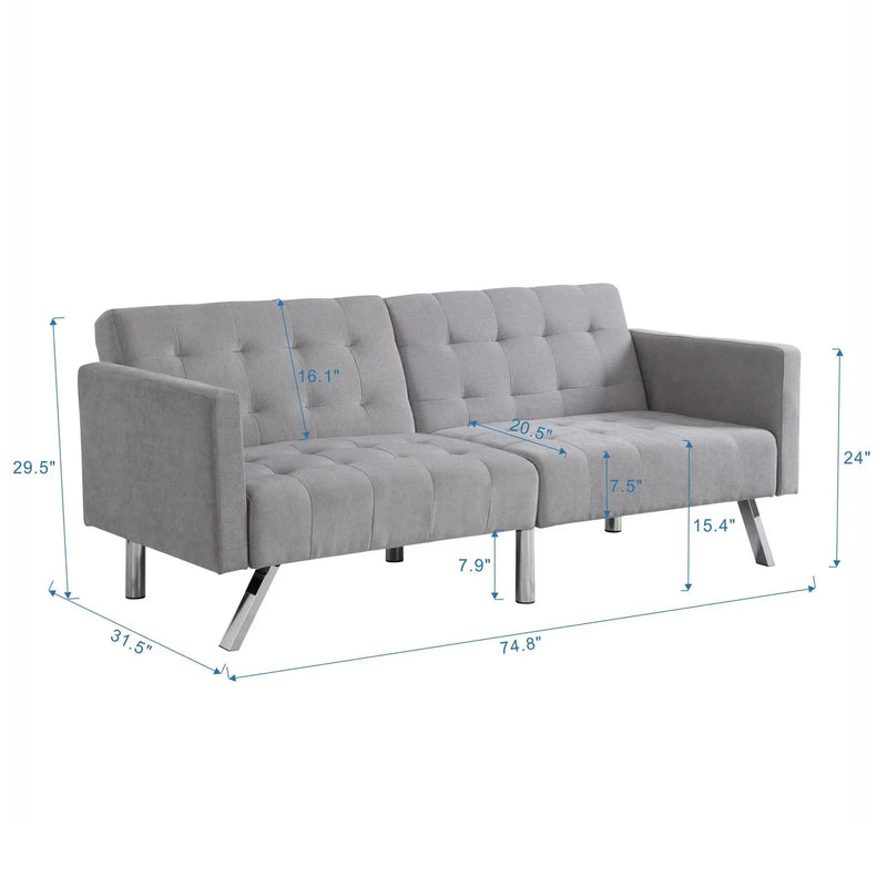 Futon Sofa Bed Convertible Folding Lounge Couch, Armrests by HouseOfZazla