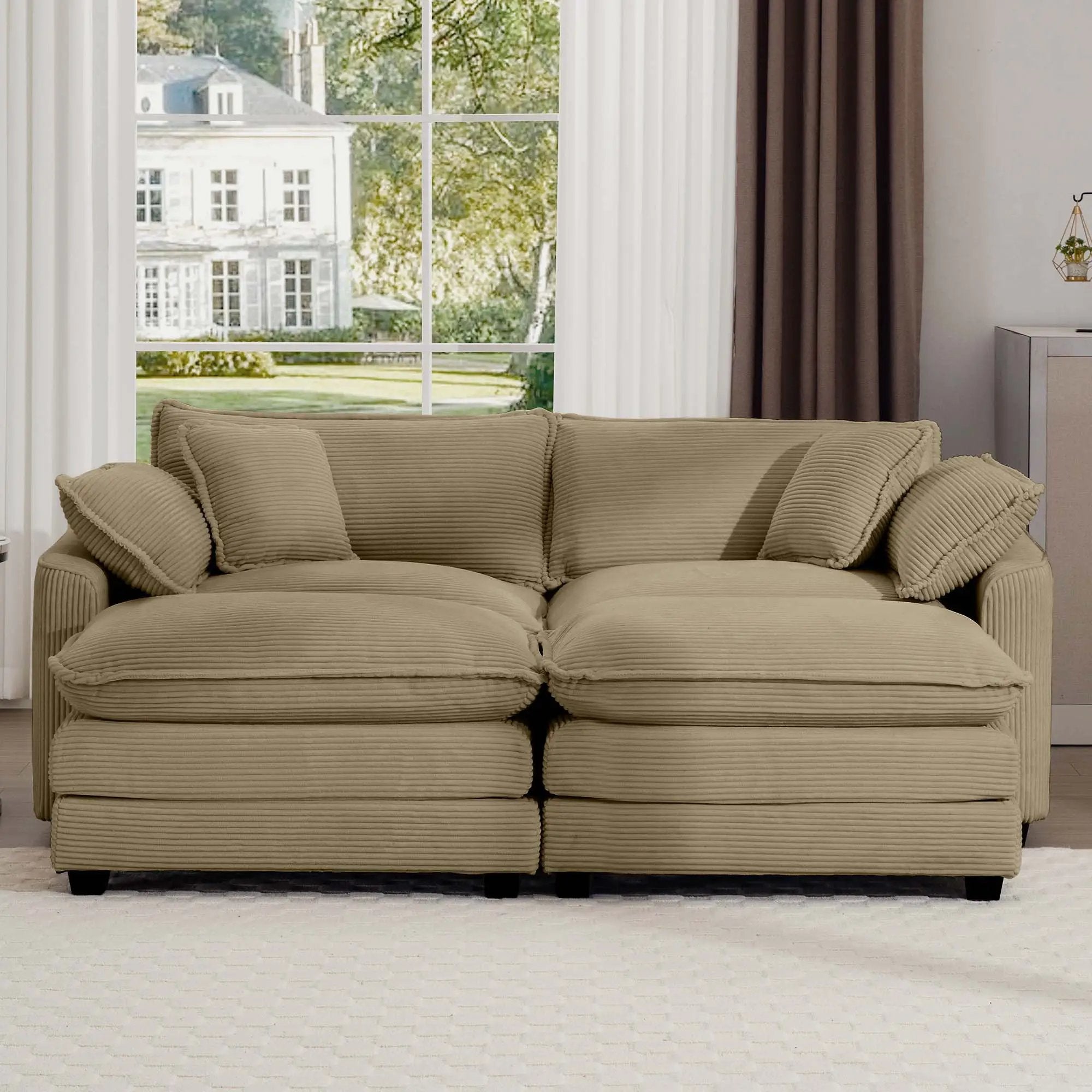 Modern Oversized Modular Cushion Sofa With Ottoman, Low Back, Deep Seating Sofa Set by Unique Piece Furniture