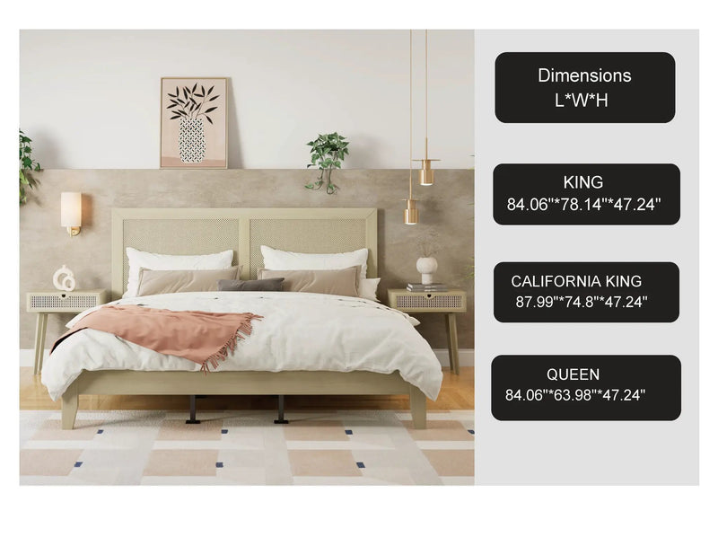 Solid Wood Platform California King Bed With Rattan by HouseOfZazla