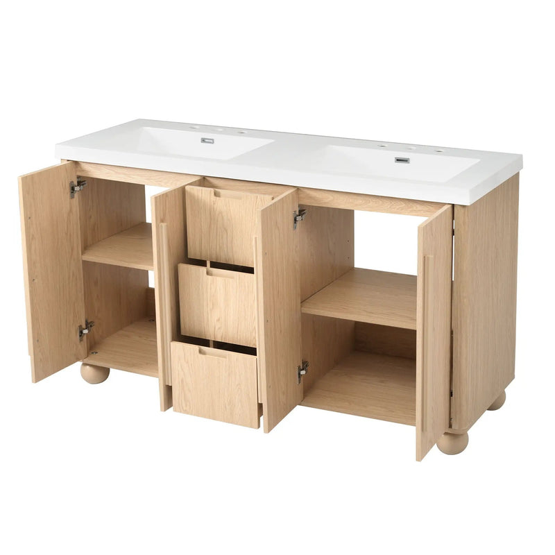 Double Sink Bathroom Vanity With Sinks, Soft Close Doors & 3 Drawers - Wood by HouseOfZazla