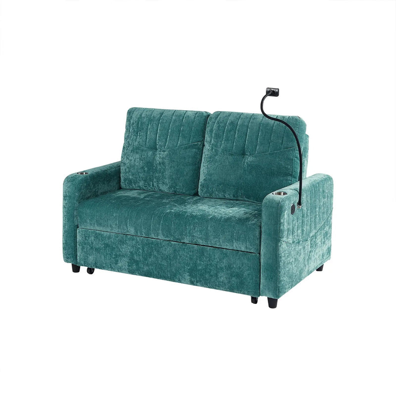 Modern Loveseat Pull Out Sofa Bed With Adjustable Backrest, Two Cup Holders, A Phone Holder, Three Charging Ports And Side Storage Pockets For Living Room by HouseOfZazla