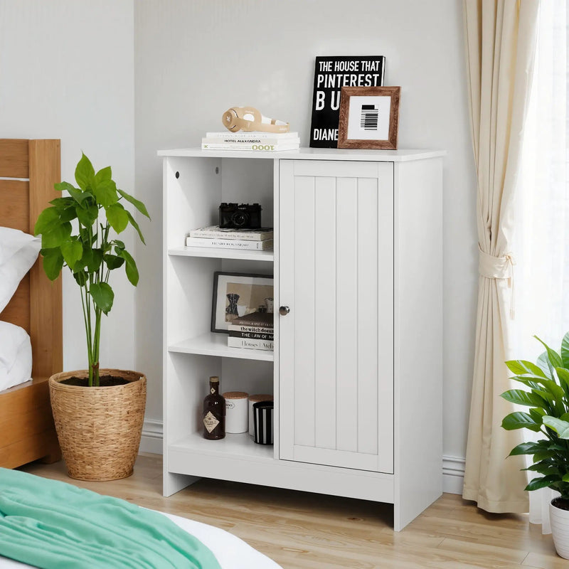 Classic Freestanding Bathroom And Kitchen Storage Cabinet With Adjustable Shelves - White by Unique Piece Furniture