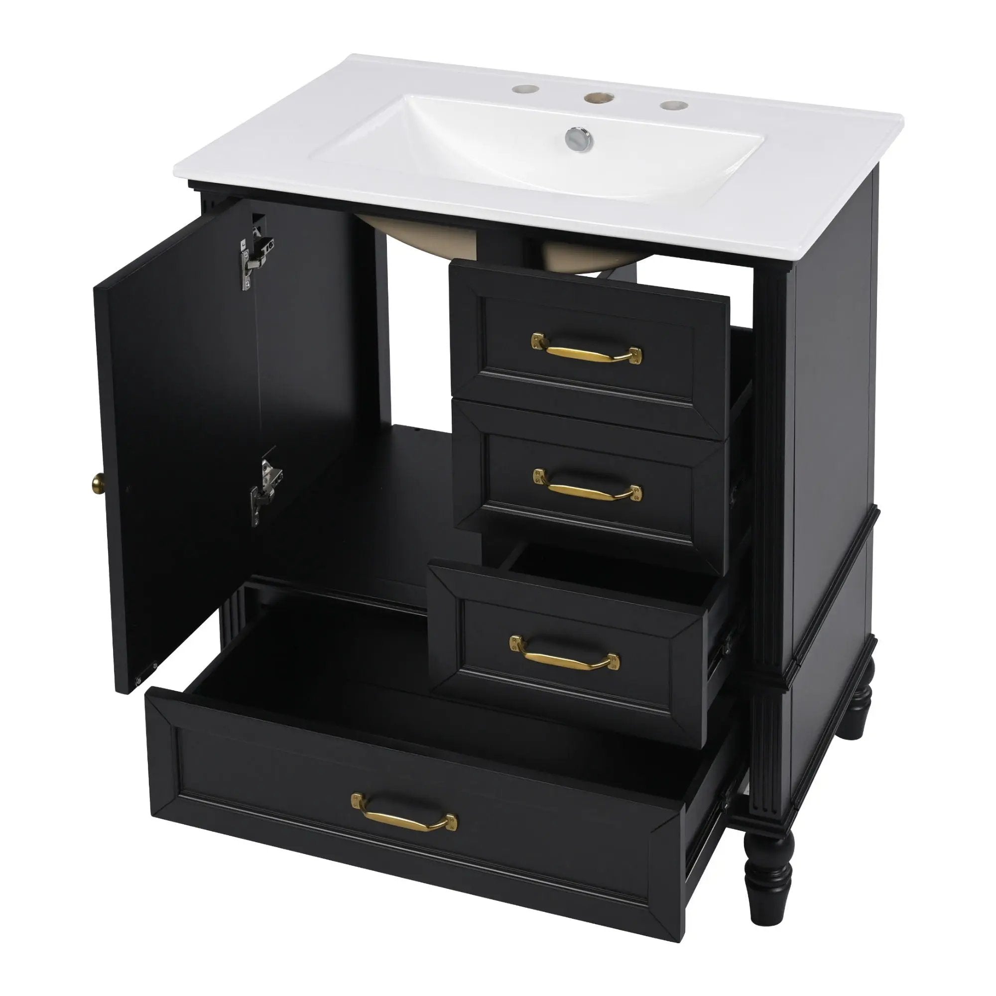 30" Bathroom Vanity With Sink, 3 Drawers, Adjustable Feet