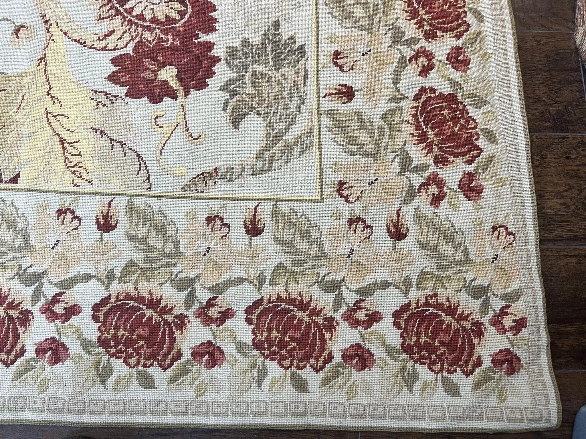 Extra Large Needlepoint Rug 14 x 20, Vintage Handwoven Handmade Wool Flatweave Carpet, Allover Floral Pattern, Elegant European Deisgn Rug by Jewel Rugs