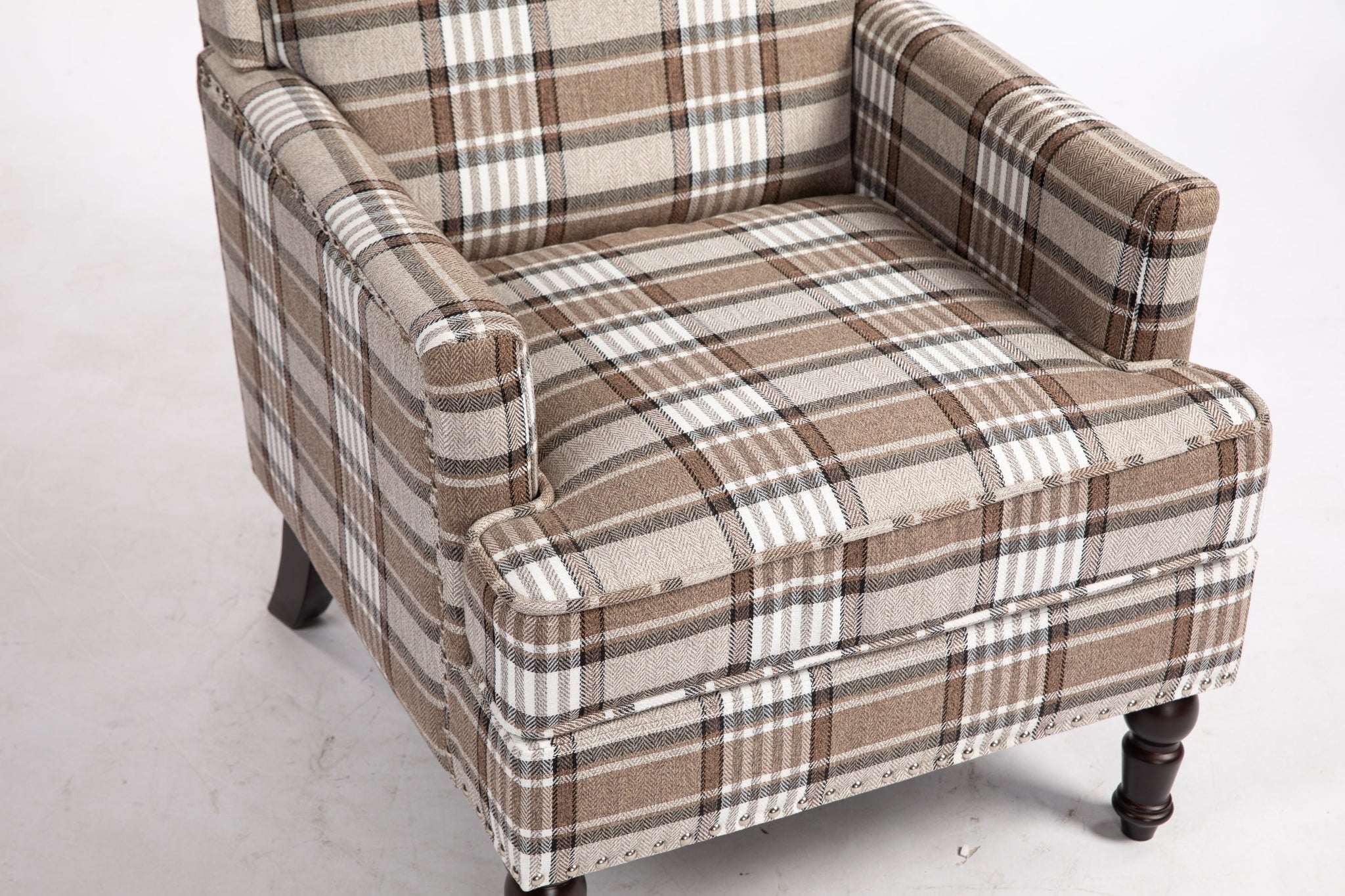 Upholstered Accent Chair with Brown Linen Fabric and Nailhead Trim by HouseOfZazla