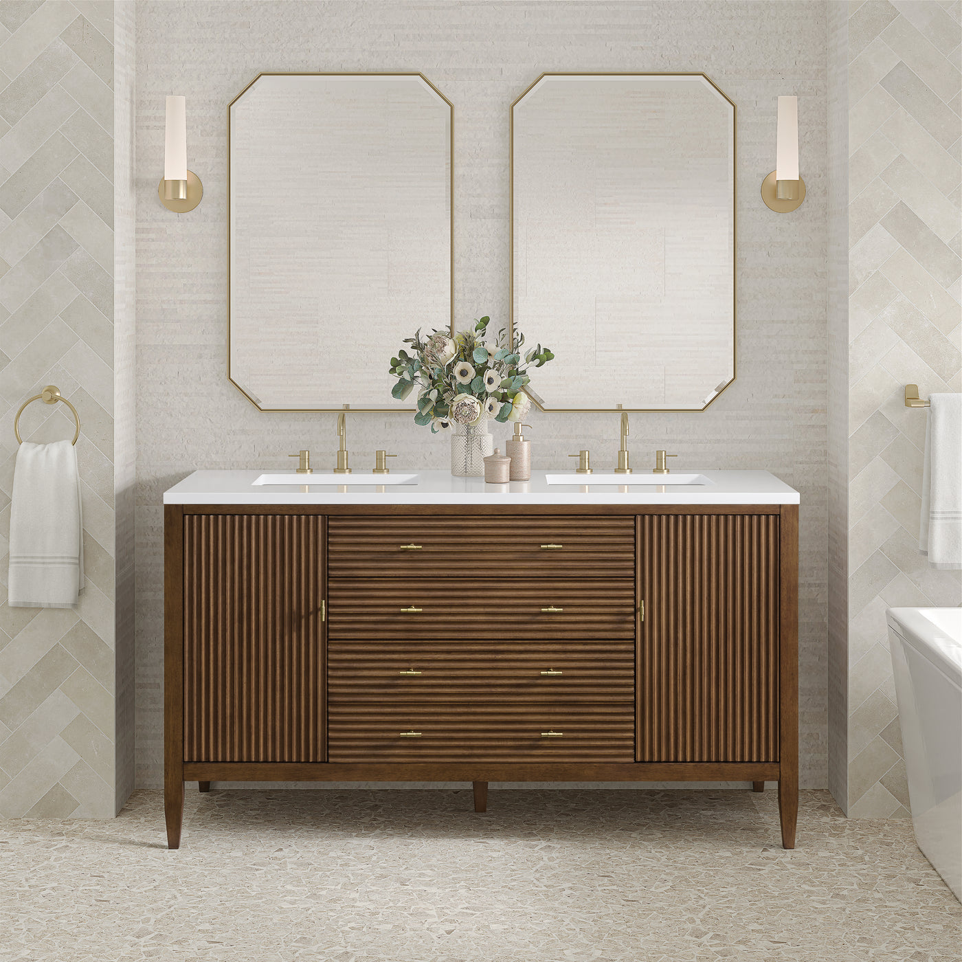 James Martin Myrrin 60" Double Bathroom Vanity, Mid-Century Walnut, view 21