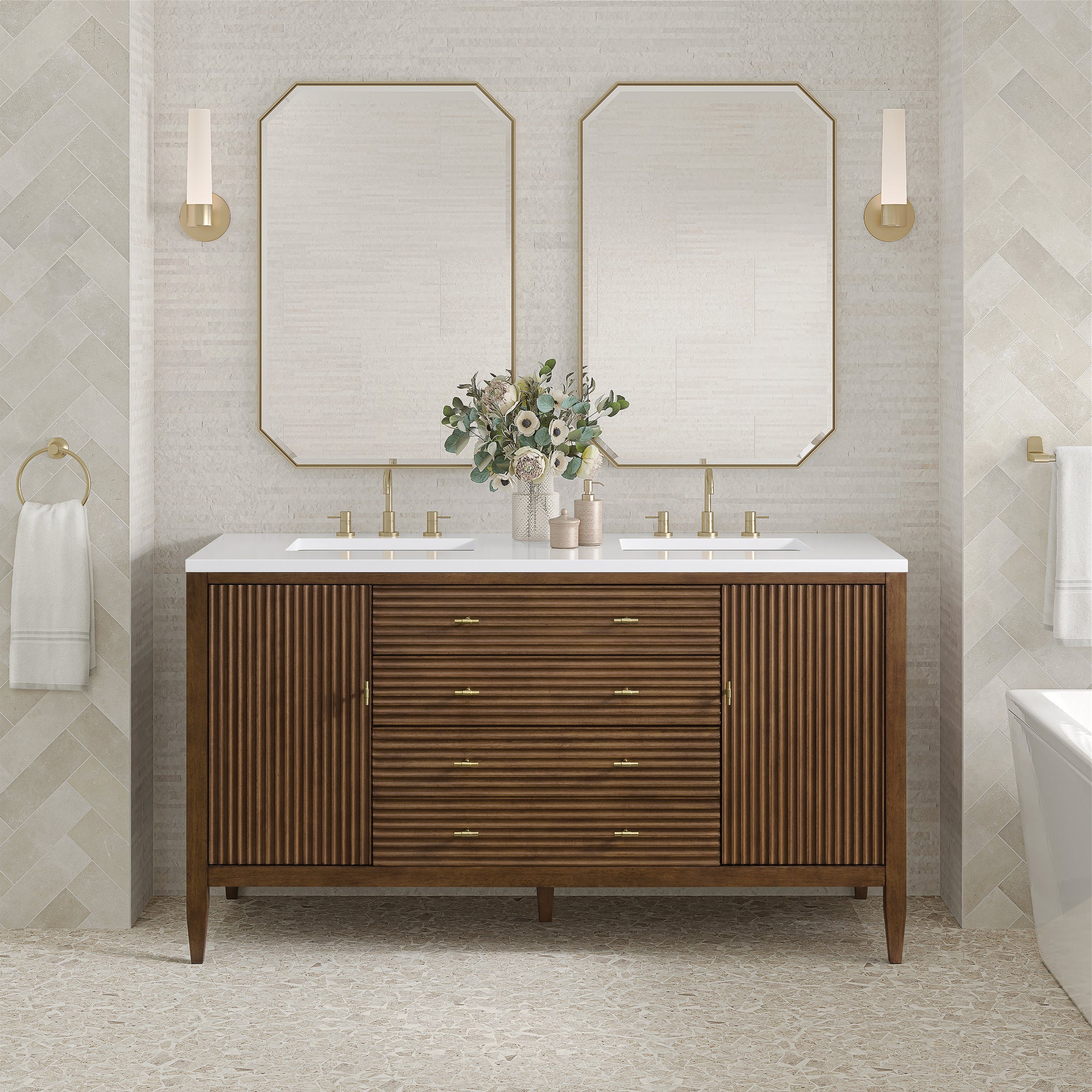 James Martin Myrrin 60" Double Bathroom Vanity, Mid-Century Walnut, view 21