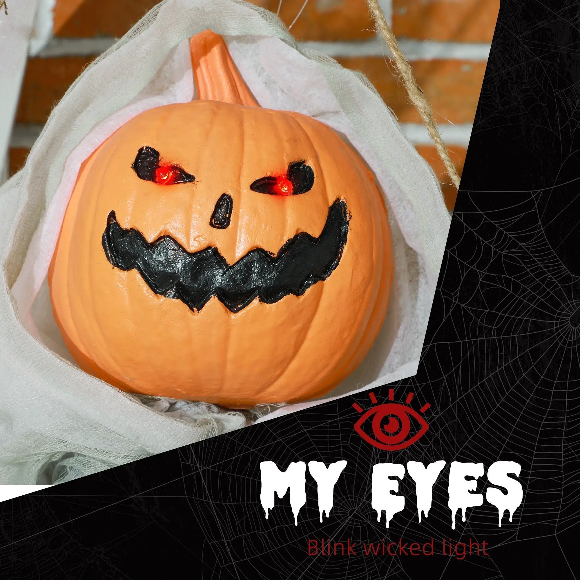 Outdoor Halloween Hanging Pumpkin Ghost with Light-Up Eyes and Sound by HouseOfZazla