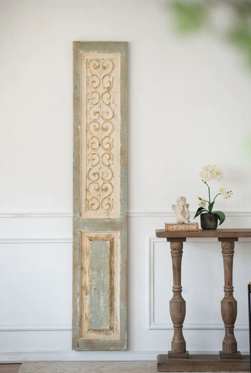 Large Wooden Rectangle Hanging Panel Decorative Wall Sculpture, Carved Wall Art - Beige by HouseOfZazla