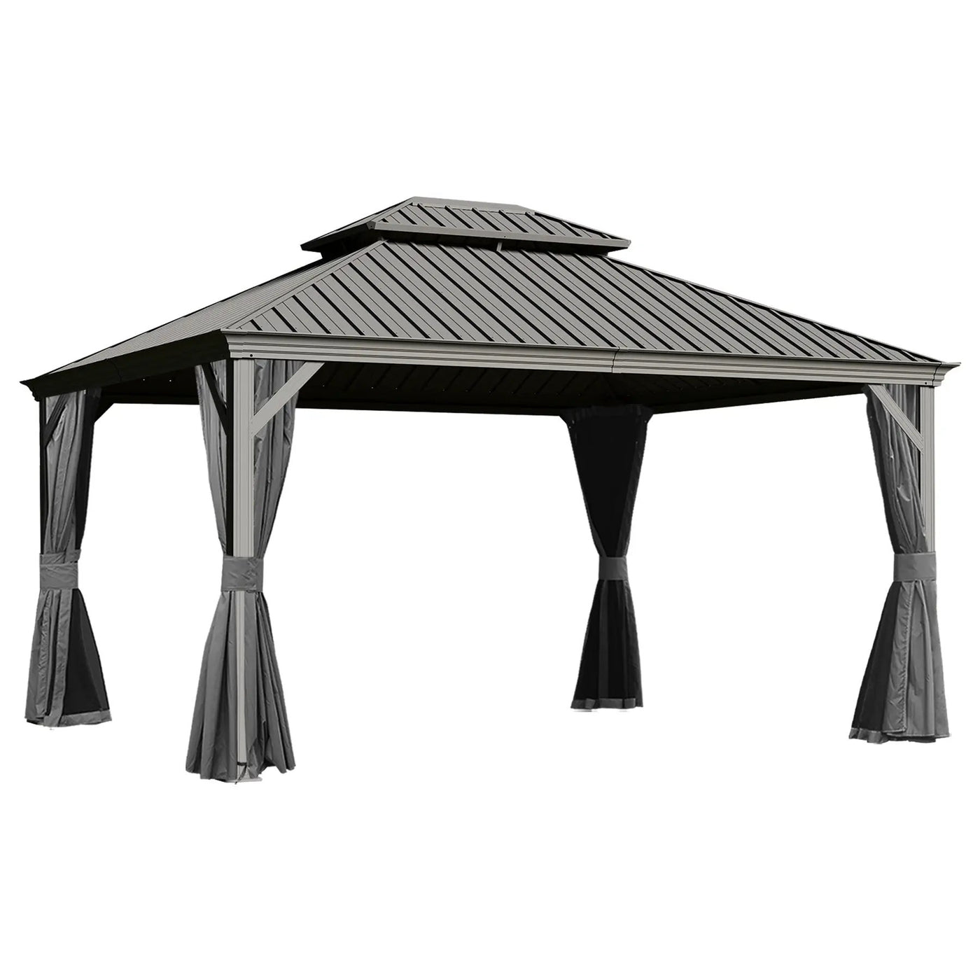 13x15FT Outdoor Hardtop Gazebo with Galvanized Steel Double Roof by HouseOfZazla