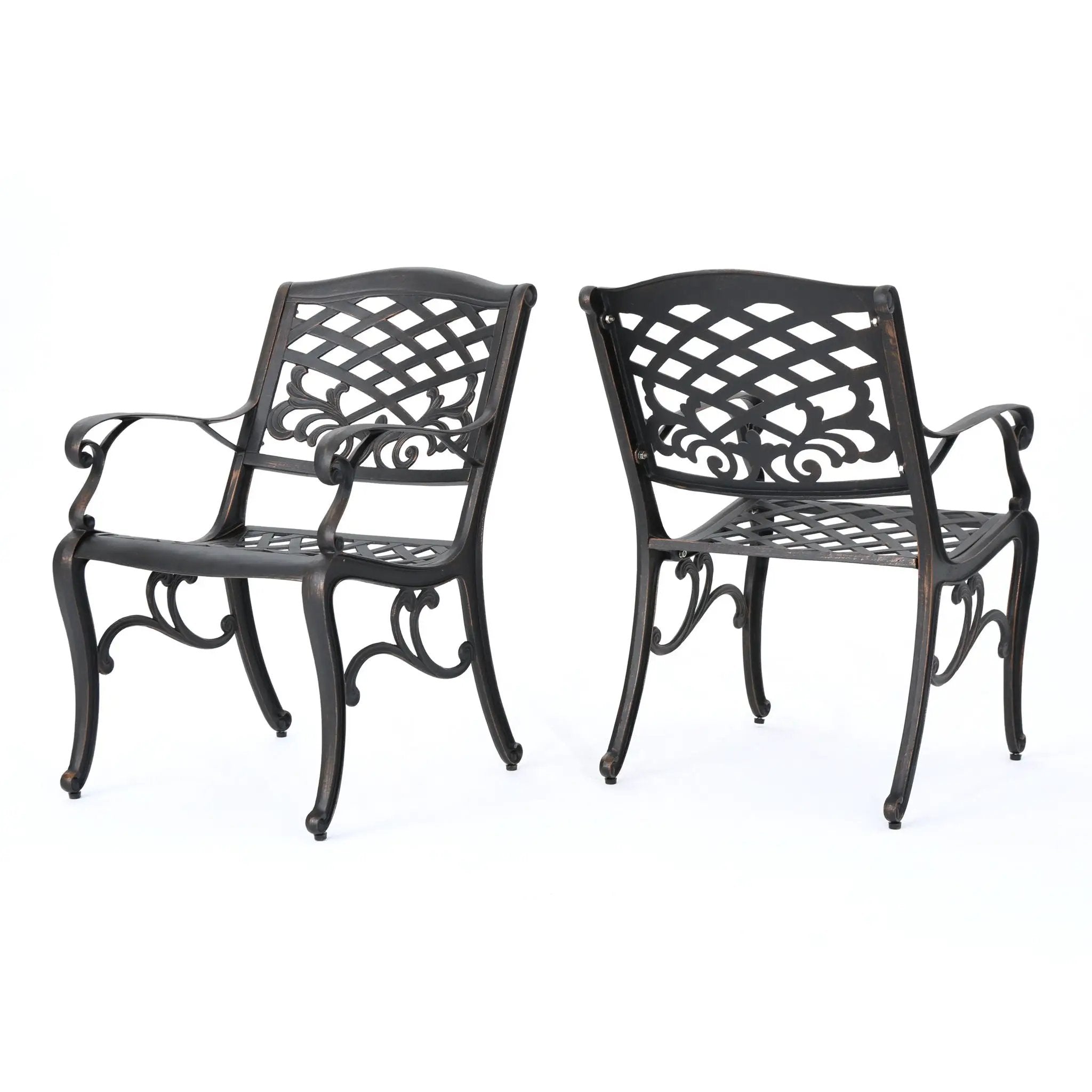 Luminea Outdoor Aluminum Dining Chair With Scroll Design, Lattice Pattern And Cabriole Legs - Copper by HouseOfZazla