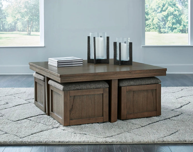 Boardernest - Cocktail Table With 4 Stools (Set of 5) - Brown by Unique Piece Furniture