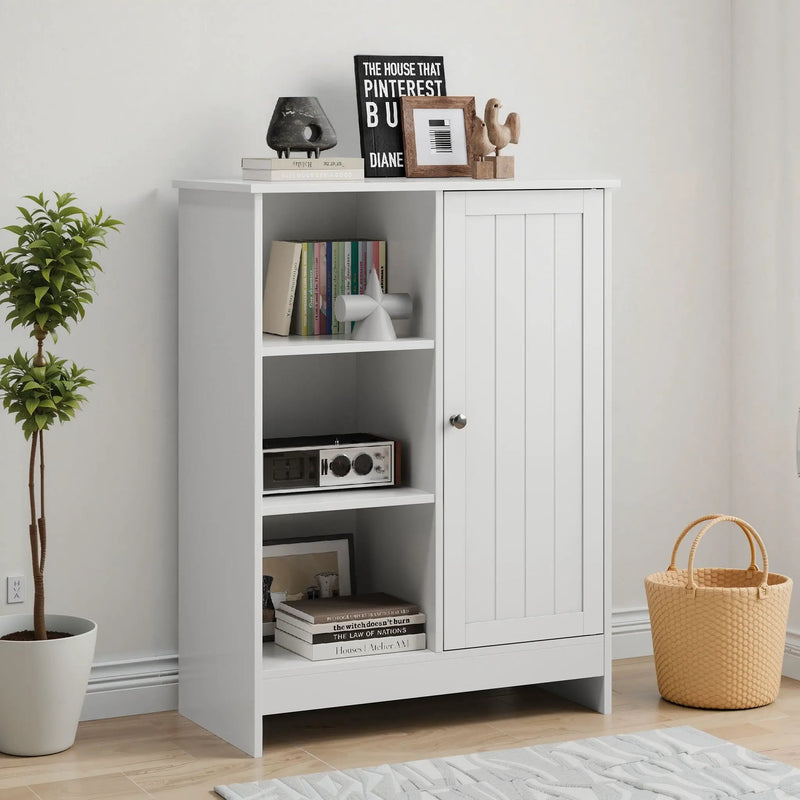 Classic Freestanding Bathroom And Kitchen Storage Cabinet With Adjustable Shelves - White by Unique Piece Furniture