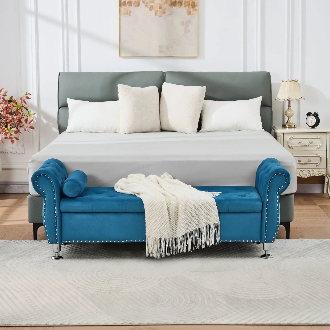 Storage Bench With Crystal Buttons And 1 Pillow For Bedroom by HouseOfZazla