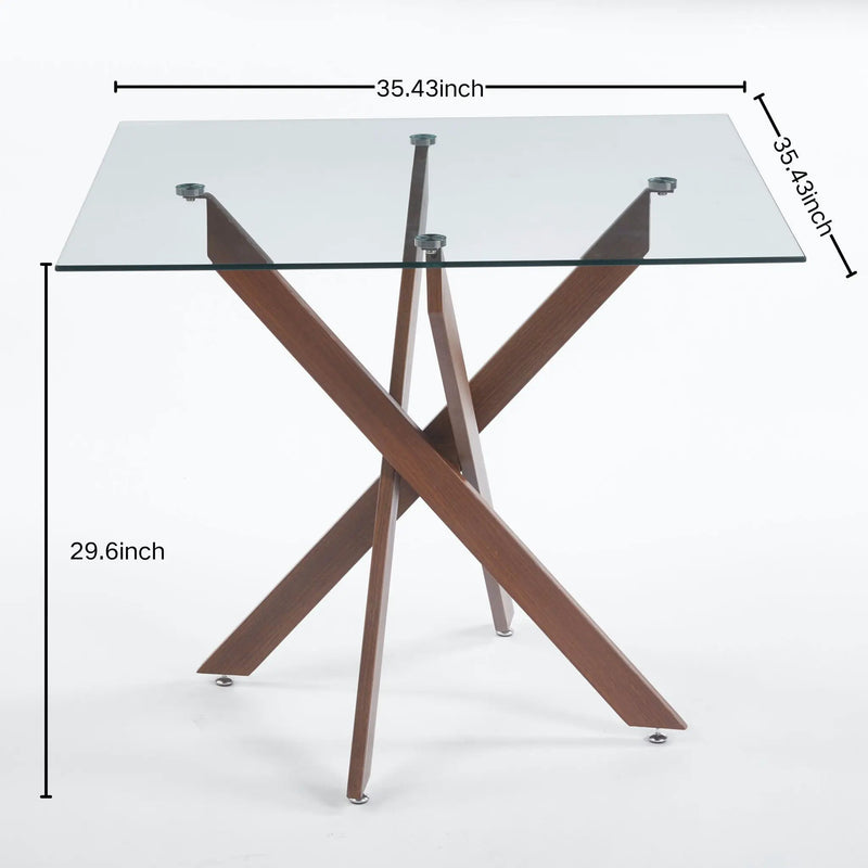 Dining Table With Cross Metal Leg And Tempered Glass, Modern Space Saving Kitchen Table For Living Room Legs, Square Table by Unique Piece Furniture